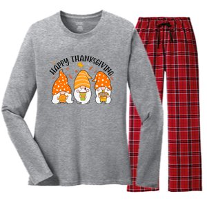 Happy Thanksgiving Gnome Festive Holiday Women's Long Sleeve Flannel Pajama Set 