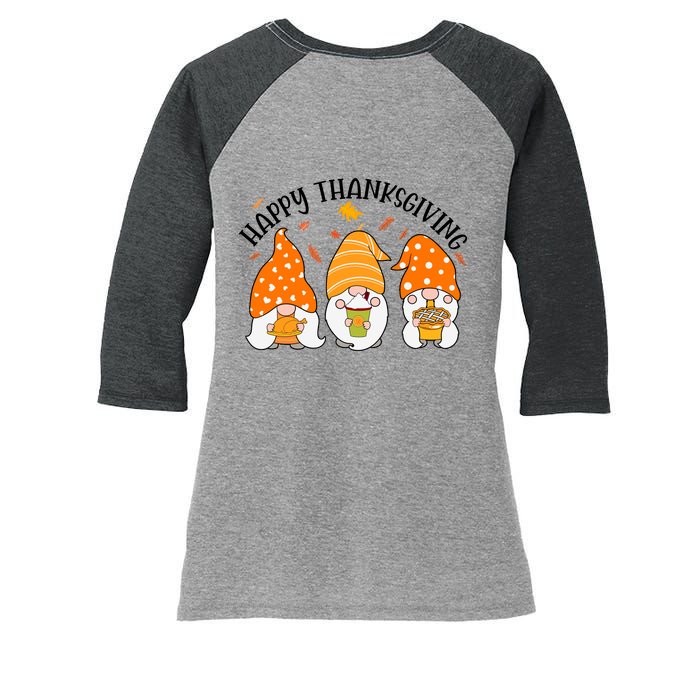 Happy Thanksgiving Gnome Festive Holiday Women's Tri-Blend 3/4-Sleeve Raglan Shirt