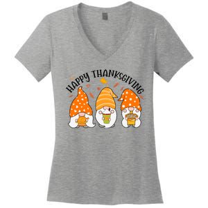 Happy Thanksgiving Gnome Festive Holiday Women's V-Neck T-Shirt