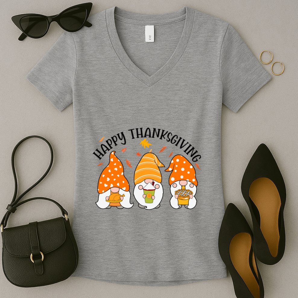 Happy Thanksgiving Gnome Festive Holiday Women's V-Neck T-Shirt