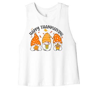 Happy Thanksgiving Gnome Festive Holiday Women's Racerback Cropped Tank