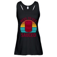 Here To Get Sauced Funny Retro Ladies Essential Flowy Tank