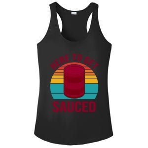 Here To Get Sauced Funny Retro Ladies PosiCharge Competitor Racerback Tank