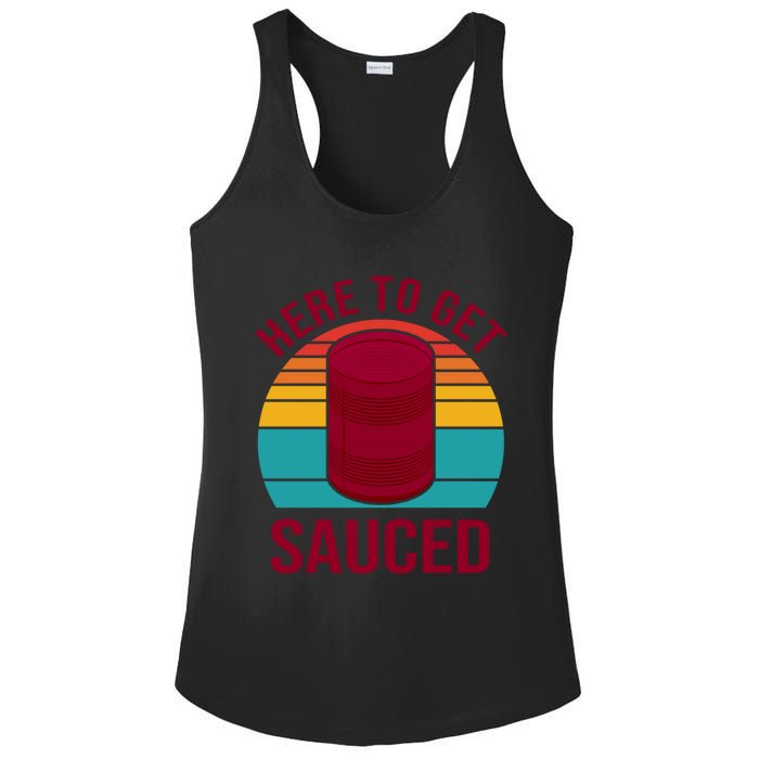 Here To Get Sauced Funny Retro Ladies PosiCharge Competitor Racerback Tank