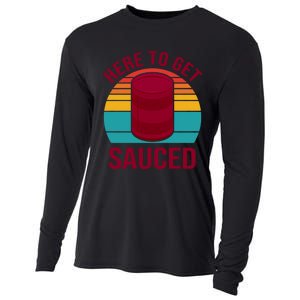 Here To Get Sauced Funny Retro Cooling Performance Long Sleeve Crew