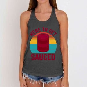 Here To Get Sauced Funny Retro Women's Knotted Racerback Tank