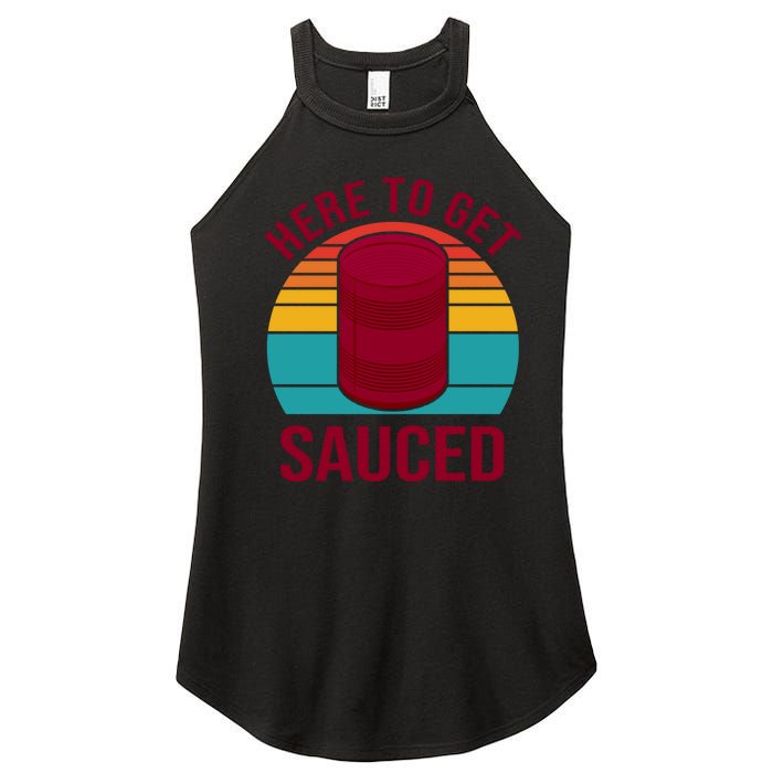 Here To Get Sauced Funny Retro Women's Perfect Tri Rocker Tank