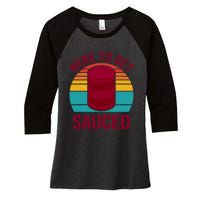 Here To Get Sauced Funny Retro Women's Tri-Blend 3/4-Sleeve Raglan Shirt