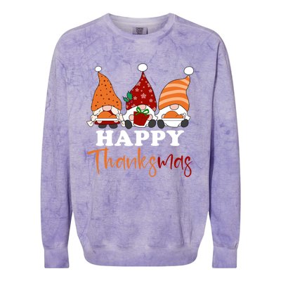 Happy Thanksmas Gnomes Thanksgiving Christmas Great Gift Colorblast Crewneck Sweatshirt