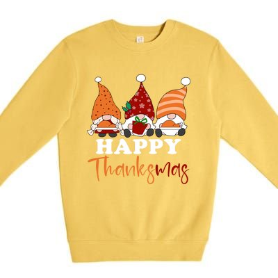 Happy Thanksmas Gnomes Thanksgiving Christmas Great Gift Premium Crewneck Sweatshirt