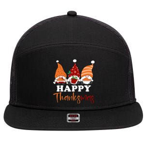 Happy Thanksmas Gnomes Thanksgiving Christmas Great Gift 7 Panel Mesh Trucker Snapback Hat