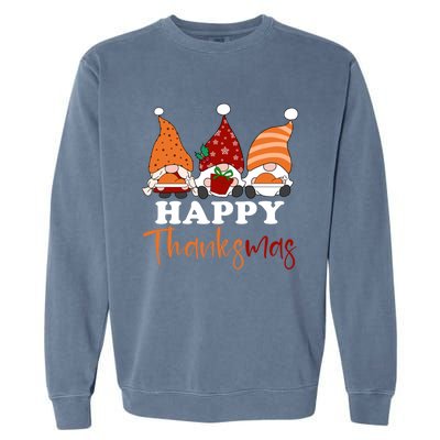 Happy Thanksmas Gnomes Thanksgiving Christmas Great Gift Garment-Dyed Sweatshirt