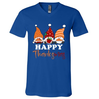 Happy Thanksmas Gnomes Thanksgiving Christmas Great Gift V-Neck T-Shirt