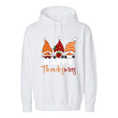 Happy Thanksmas Gnomes Thanksgiving Christmas Great Gift Garment-Dyed Fleece Hoodie