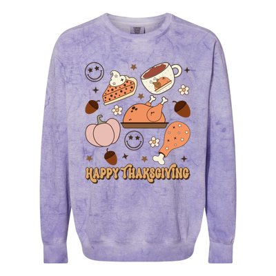 Happy Thanksgiving Groovy Family Thanksgiving Matching Outfits Colorblast Crewneck Sweatshirt