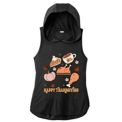 Happy Thanksgiving Groovy Family Thanksgiving Matching Outfits Ladies PosiCharge Tri-Blend Wicking Draft Hoodie Tank