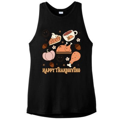 Happy Thanksgiving Groovy Family Thanksgiving Matching Outfits Ladies PosiCharge Tri-Blend Wicking Tank