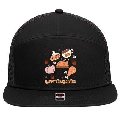 Happy Thanksgiving Groovy Family Thanksgiving Matching Outfits 7 Panel Mesh Trucker Snapback Hat