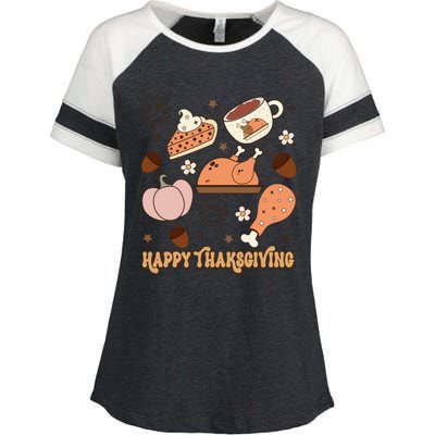 Happy Thanksgiving Groovy Family Thanksgiving Matching Outfits Enza Ladies Jersey Colorblock Tee