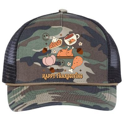 Happy Thanksgiving Groovy Family Thanksgiving Matching Outfits Retro Rope Trucker Hat Cap