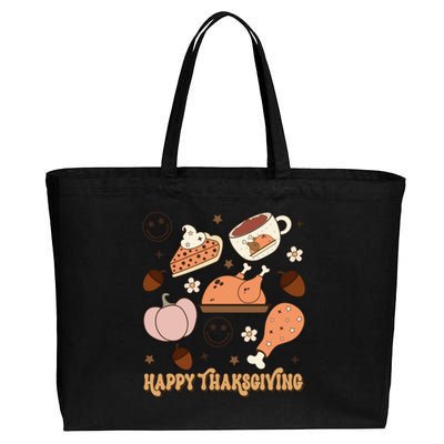 Happy Thanksgiving Groovy Family Thanksgiving Matching Outfits Cotton Canvas Jumbo Tote