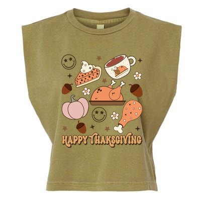 Happy Thanksgiving Groovy Family Thanksgiving Matching Outfits Garment-Dyed Women's Muscle Tee