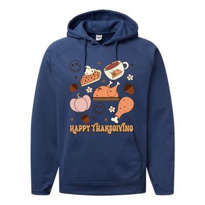 Happy Thanksgiving Groovy Family Thanksgiving Matching Outfits Performance Fleece Hoodie