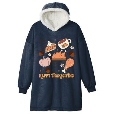 Happy Thanksgiving Groovy Family Thanksgiving Matching Outfits Hooded Wearable Blanket