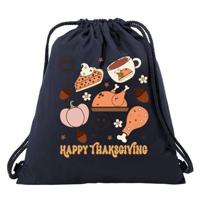 Happy Thanksgiving Groovy Family Thanksgiving Matching Outfits Drawstring Bag