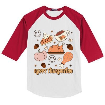 Happy Thanksgiving Groovy Family Thanksgiving Matching Outfits Kids Colorblock Raglan Jersey