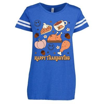 Happy Thanksgiving Groovy Family Thanksgiving Matching Outfits Enza Ladies Jersey Football T-Shirt