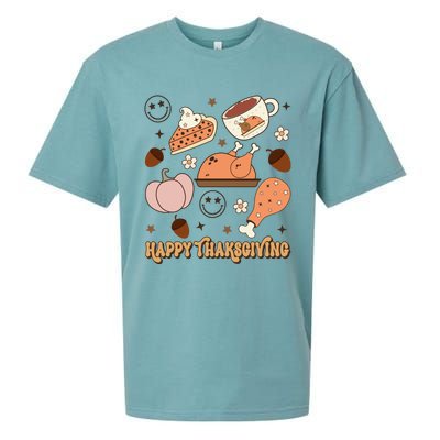 Happy Thanksgiving Groovy Family Thanksgiving Matching Outfits Sueded Cloud Jersey T-Shirt