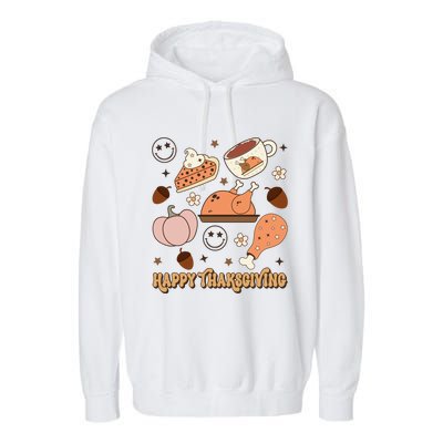 Happy Thanksgiving Groovy Family Thanksgiving Matching Outfits Garment-Dyed Fleece Hoodie