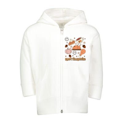 Happy Thanksgiving Groovy Family Thanksgiving Matching Outfits Toddler Zip Fleece Hoodie