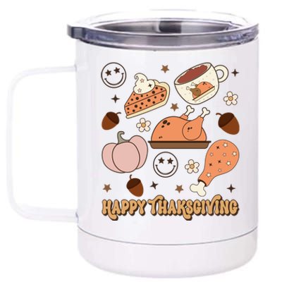 Happy Thanksgiving Groovy Family Thanksgiving Matching Outfits 12 oz Stainless Steel Tumbler Cup