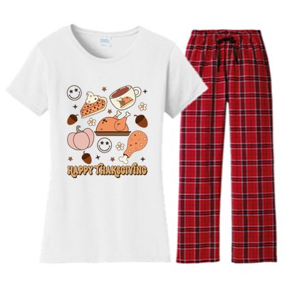 Happy Thanksgiving Groovy Family Thanksgiving Matching Outfits Women's Flannel Pajama Set