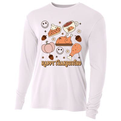 Happy Thanksgiving Groovy Family Thanksgiving Matching Outfits Cooling Performance Long Sleeve Crew