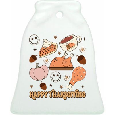 Happy Thanksgiving Groovy Family Thanksgiving Matching Outfits Ceramic Bell Ornament