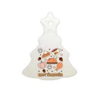 Happy Thanksgiving Groovy Family Thanksgiving Matching Outfits Ceramic Tree Ornament