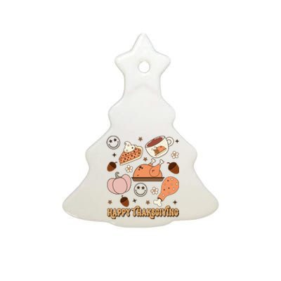 Happy Thanksgiving Groovy Family Thanksgiving Matching Outfits Ceramic Tree Ornament