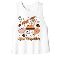 Happy Thanksgiving Groovy Family Thanksgiving Matching Outfits Women's Racerback Cropped Tank