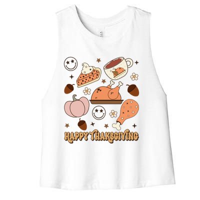 Happy Thanksgiving Groovy Family Thanksgiving Matching Outfits Women's Racerback Cropped Tank