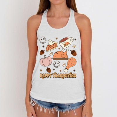 Happy Thanksgiving Groovy Family Thanksgiving Matching Outfits Women's Knotted Racerback Tank