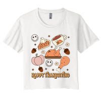 Happy Thanksgiving Groovy Family Thanksgiving Matching Outfits Women's Crop Top Tee