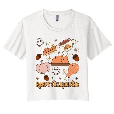 Happy Thanksgiving Groovy Family Thanksgiving Matching Outfits Women's Crop Top Tee