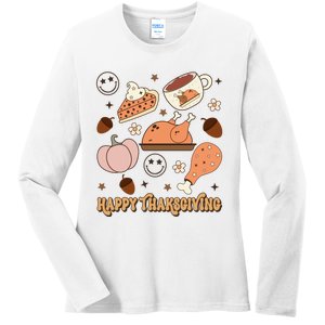 Happy Thanksgiving Groovy Family Thanksgiving Matching Outfits Ladies Long Sleeve Shirt