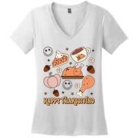 Happy Thanksgiving Groovy Family Thanksgiving Matching Outfits Women's V-Neck T-Shirt