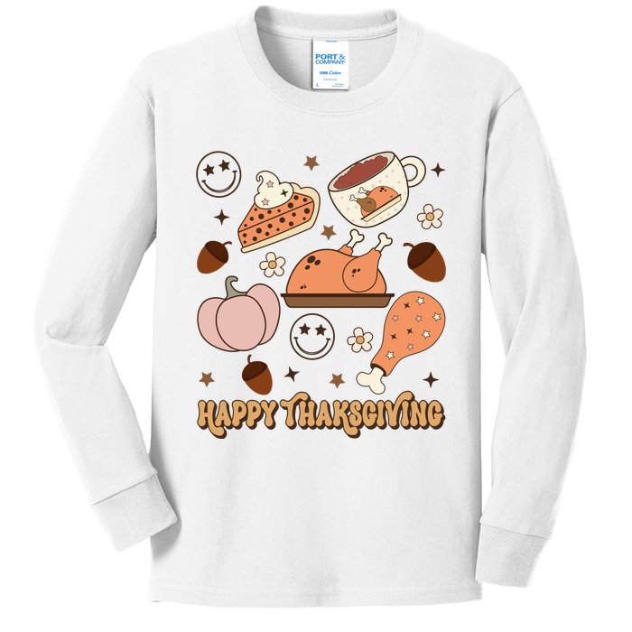 Happy Thanksgiving Groovy Family Thanksgiving Matching Outfits Kids Long Sleeve Shirt