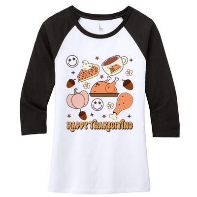 Happy Thanksgiving Groovy Family Thanksgiving Matching Outfits Women's Tri-Blend 3/4-Sleeve Raglan Shirt