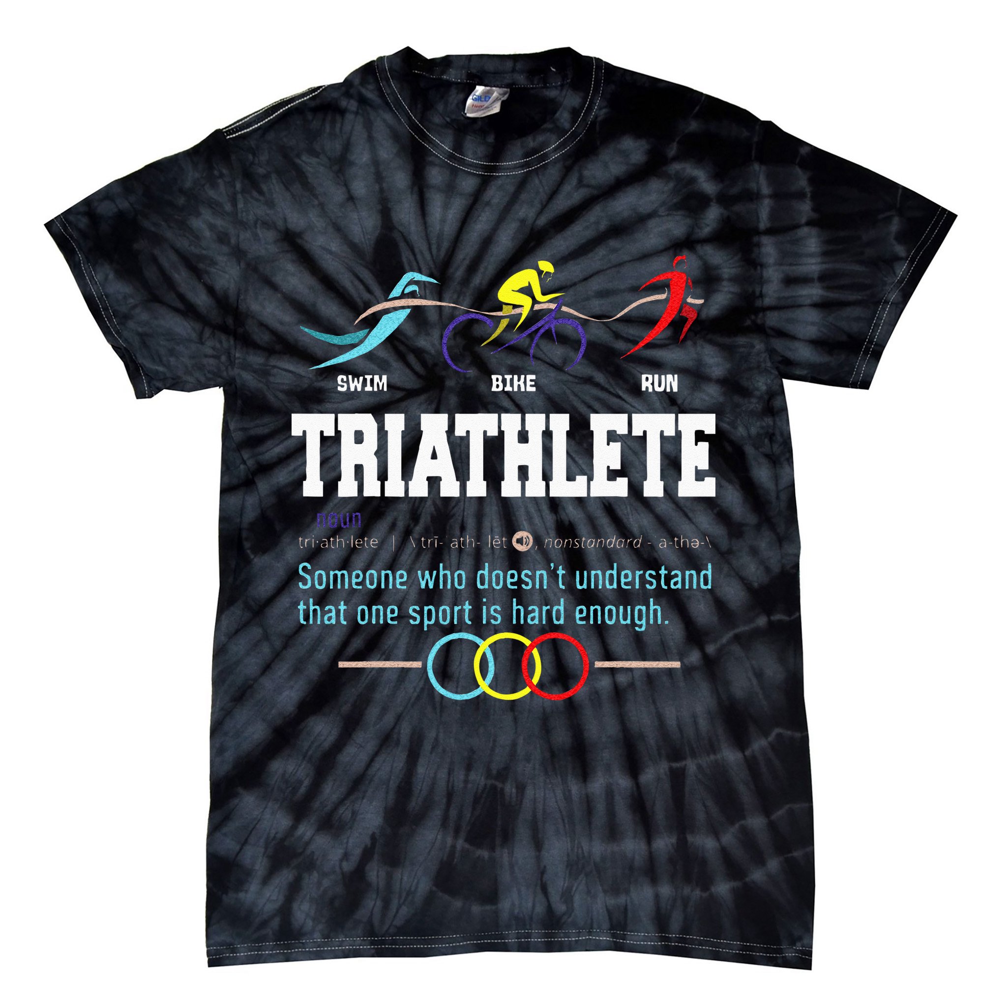 Humorous Triathlon Gift Sports Cycling Running Tie-Dye T-Shirt